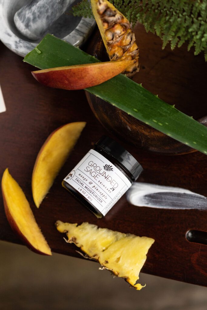 natural vegan skin care product with pineapple, mango, and aloe