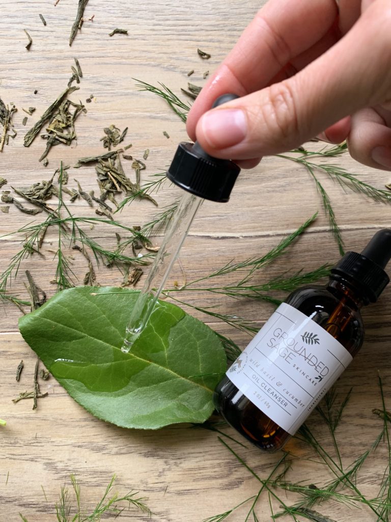 Oil cleansing method for acne, oily skin, dry skin, anti aging. Natural skincare - organic facial cleanser - Grounded Sage Skincare Wild Basil and Cucumber Oil Cleanser