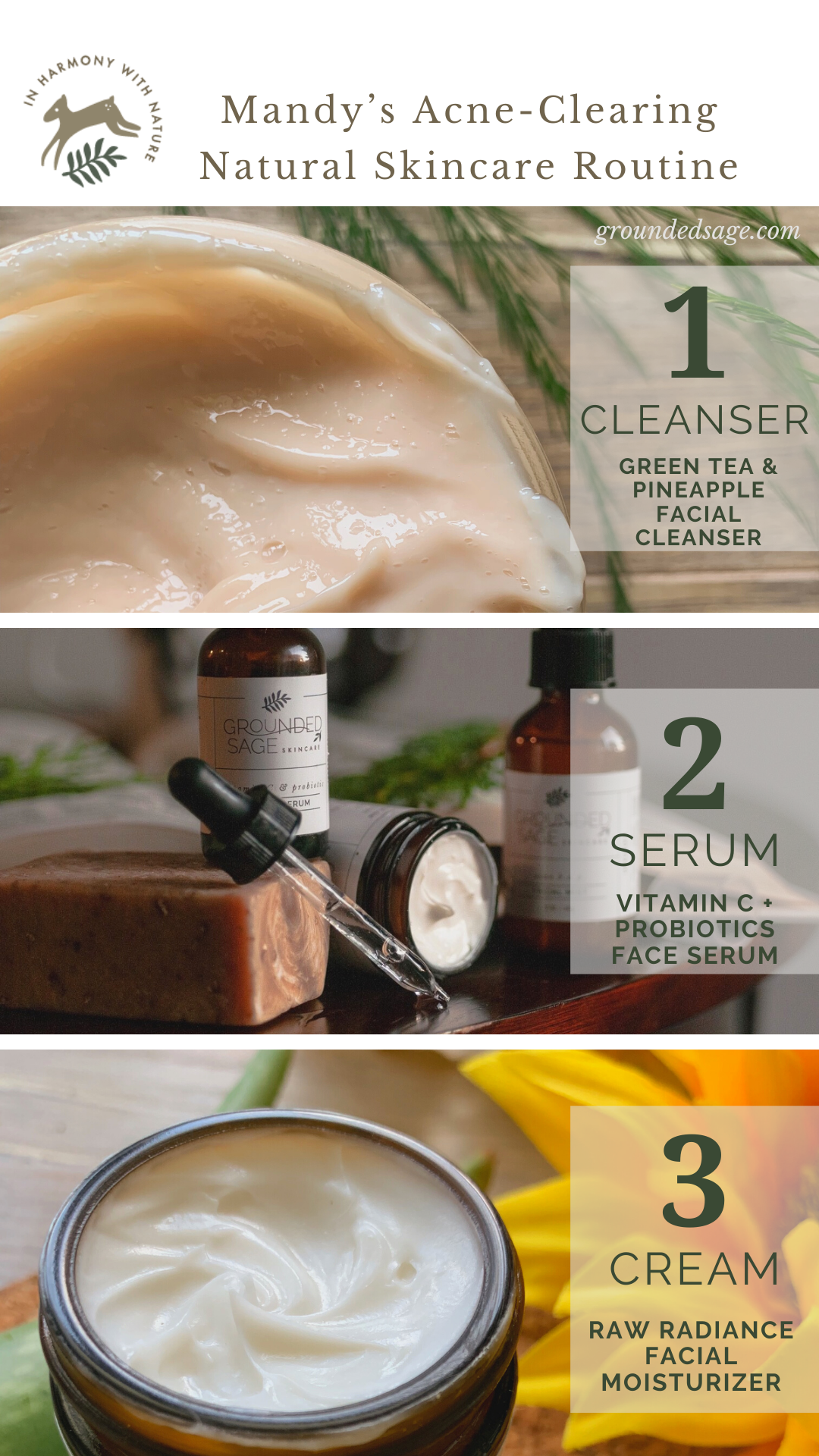 Healthy, natural skin care routine products for acne morning and night