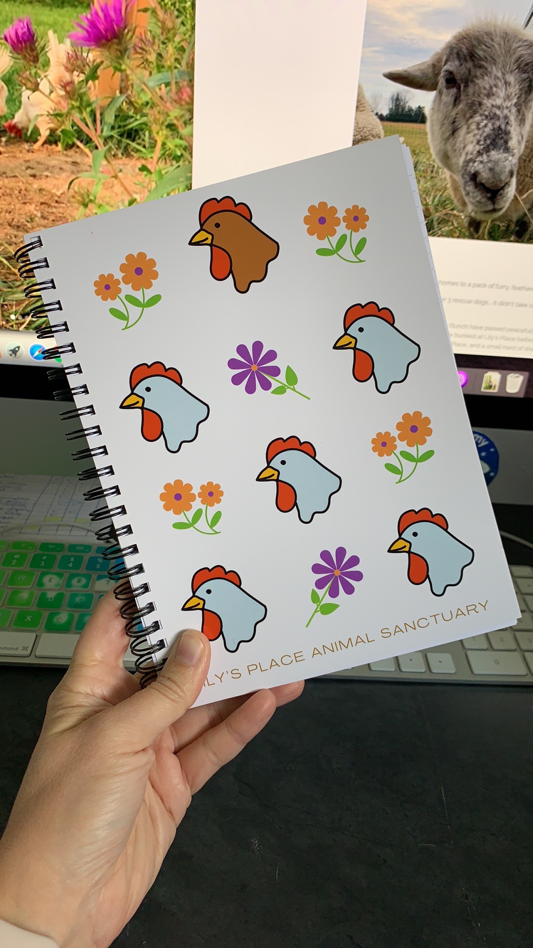 Hens and wildflowers notebook - stationary with the chickens of Lily’s Place animal sanctuary