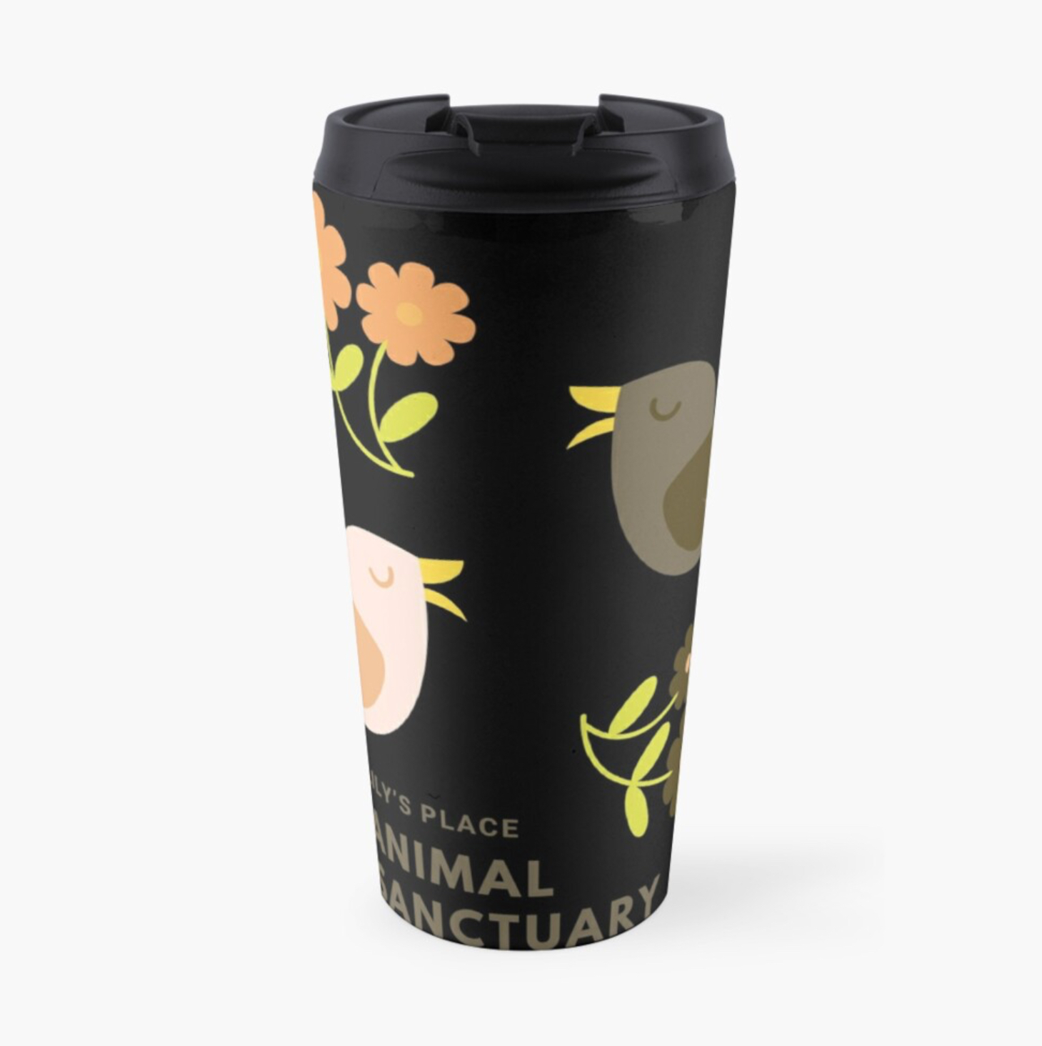 Ducklings of Lily’s Place animal sanctuary. Cute duck travel mug for coffee or tea