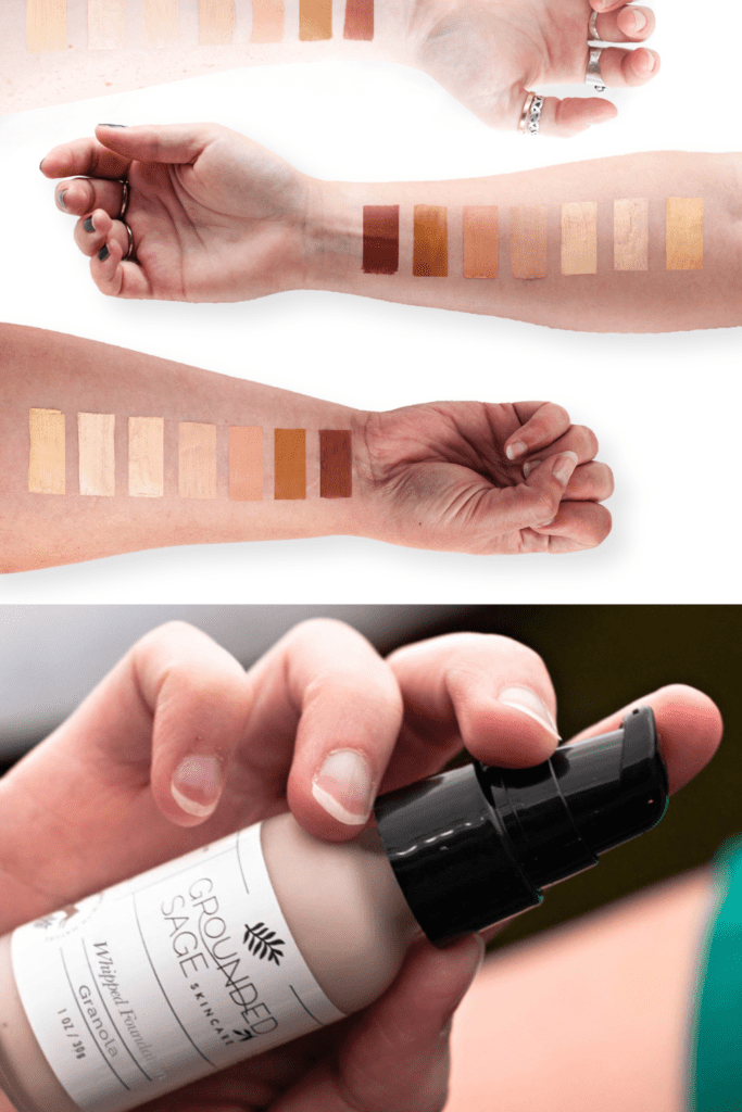 vegan liquid foundation - natural indie makeup in 10 shades with swatches - sustainable beauty products