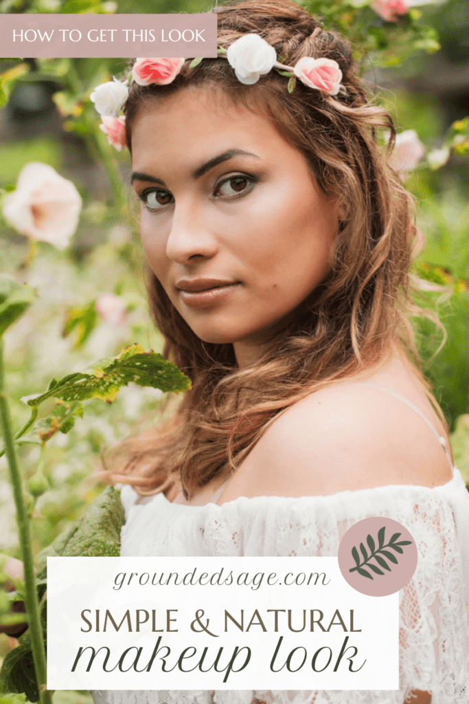 Flower crown makeup look with natural cosmetics from small sustainable beauty brand